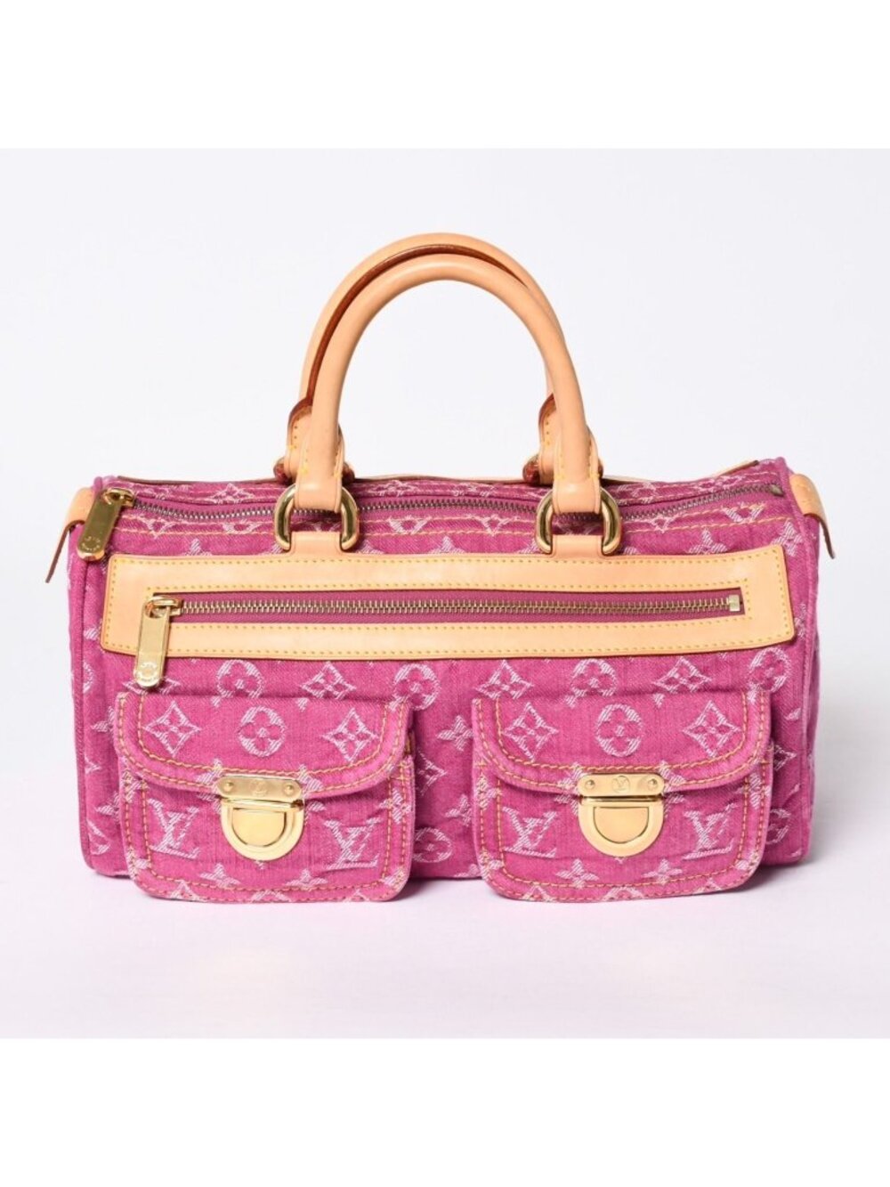 Louis Vuitton Neo Speedy Handbag Monogram Denim Pink Gold